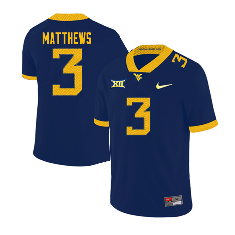 Men #3 Jackie Matthews West Virginia Mountaineers College Football Jerseys Sale-Navy